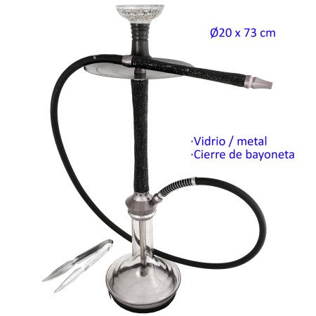 73 cm Shisha negra de aluminio con base de cristal