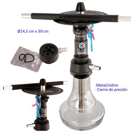 39 cm Shisha negra de aluminio con base de cristal