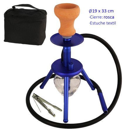 33 cm Shisha azul de aluminio con base de cristal