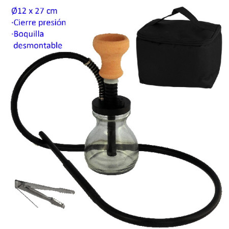 27 cm Shisha negra de aluminio con base de cristal