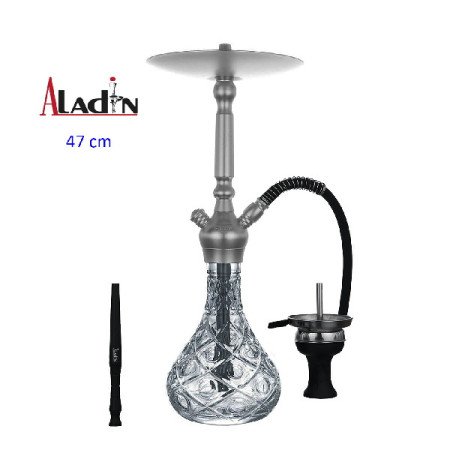 47 cm shisha ALADIN ALU5 de aluminio plata con base de cristal transparente