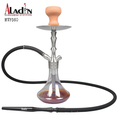 36 cm Shisha ALADIN MVP360 acero inox. y cristal transparente y roja