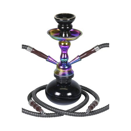 25 cm. Shisha Rainbow cristal negro y cuerpo iridiscente, con 2 mangueras