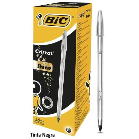 Caja con 20 Bol­grafos BIC Cristal SHINE SILVER tinta negra