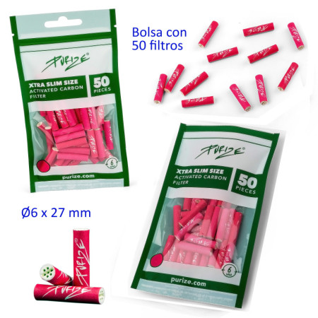 Bolsa con 50 filtros de carbon activo purize 6 x 27 mm. xtra slim...