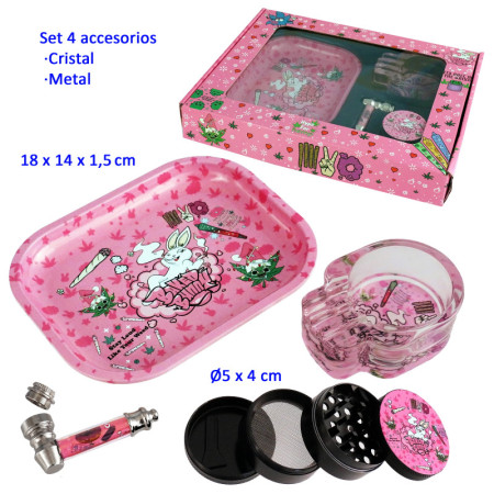 Set con pipa, grinder  5 cm., cenicero y bandeja