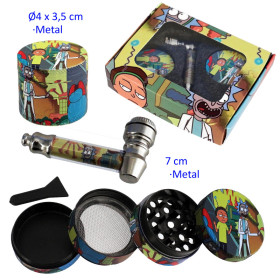Set con pipa y grinder  4 cm.