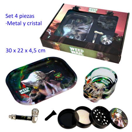 Set con pipa, grinder, bandeja y cenicero