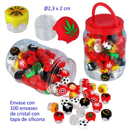 Bote con 100 cajitas de cristal con tapa de silicona