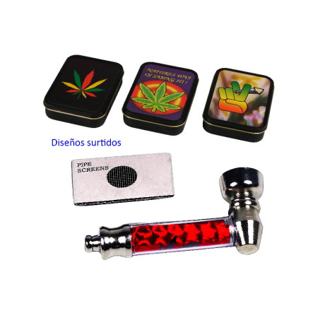 Set con pipa de metal y rejillas en caja metalica disenos surtidos