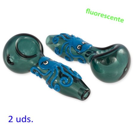Set de 2 pipas de cristal verde fluorescente pulpo