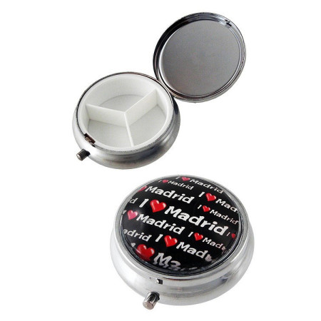 Pastillero  de  metal  I  LOVE  MADRID  con  tres  departamentos