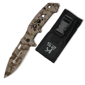 8,5  cm.  Navaja  táctica  K25  con  mango  aluminio  camo  arena