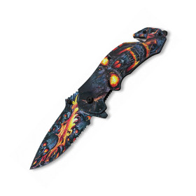 8,8  cm.  Navaja  Albainox  Skull  on  Flames  con  sierra