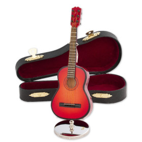 Guitarra  española  decorativa  roja.  Miniatura  en  madera.  Con  estuche  y...