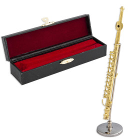 Flauta  travesera  metálica  decorativa  en  miniatura.  Con  soporte  metálico  y...