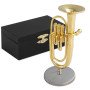 Trombón  metálico  decorativo  miniatura.  Con  soporte  metálico  y  estuche
