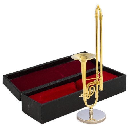 Trombón  de  varas  metálico  decorativo  miniatura.  Con  soporte  metálico  y...