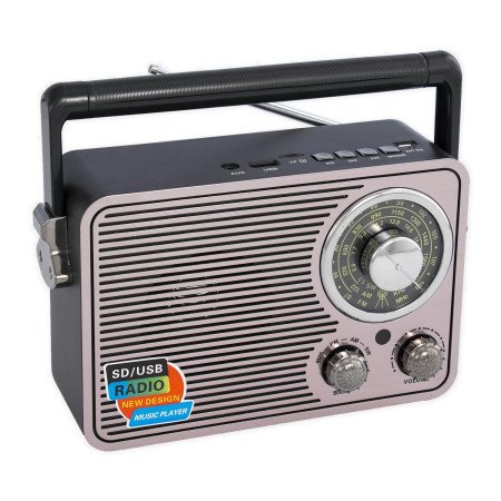 Radio  negra  y  plata  con  dial  analógico