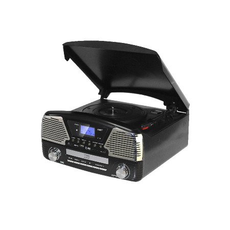 Radio  digital  RETRO  negra  AM-FM,  con  tocadiscos/USB/SD  y  lector  Cd´s