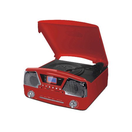 Radio  digital  RETRO  roja  AM-FM,  con  tocadiscos/USB/SD