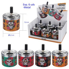 Expositor  con  6  ceniceros  automáticos  Champ  colorfull  skull