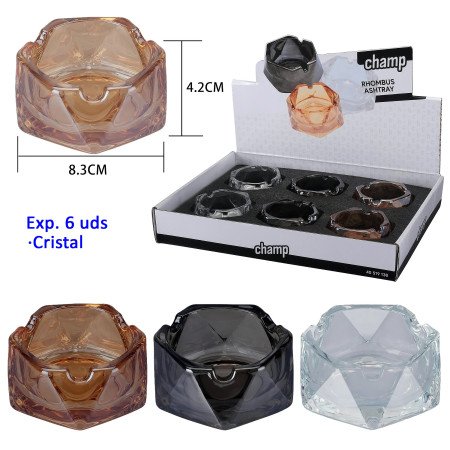 Expositor  con  6  ceniceros  de  cristal  redondos  Champ  Rombus