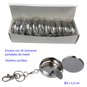 Caja  con  10  ceniceros  de  bolsillo  metálico  con  llavero