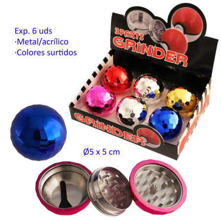 Ø5  cm.  Expositor  con  6  Grinders  acrílico/metal  colores  surtidos
