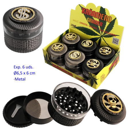 Ø  6,5  cm.  Expositor  con  6  trituradores  (grinders)  Kañamero  4  partes