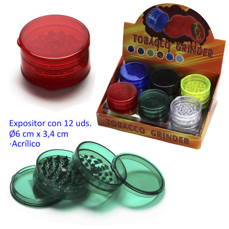 Ø6  cm.  Expositor  con  12  grinders  acrílicos  4  partes