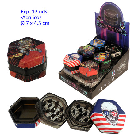 Ø7  cm.  Expositor  con  12  grinders  acrílicos