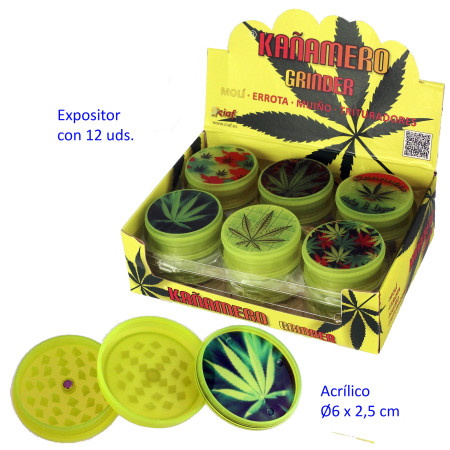 Ø  6  cm.  Expositor  con  12  trituradores  (grinders)  Kañamero  3  partes