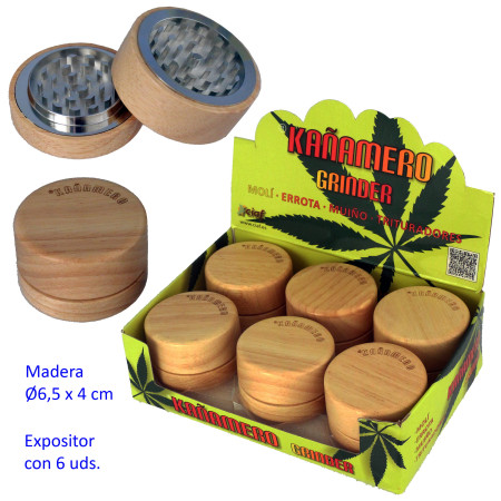 Ø  6,5  cm.  Expositor  con  6  trituradores  (grinders)  Kañamero  2  partes