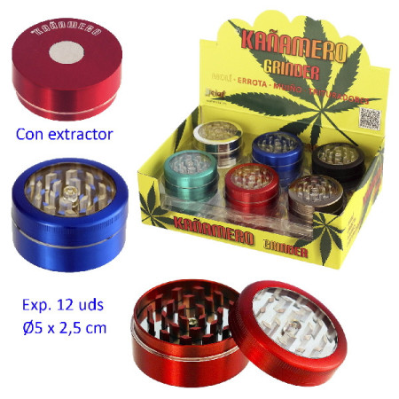 Ø  5  cm.  Expositor  con  12  trituradores  metal  Kañamero  2  partes  c/extractor