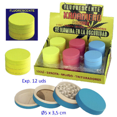 Ø  5  cm.  Expositor  con  12  trituradores  metal  Kañamero  4  partes  colores...