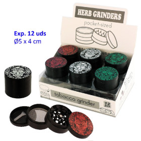 Ø5  x  4  cm.  Exp.  12  grinders  con  4  partes  skull  blanca,  verde  y  roja