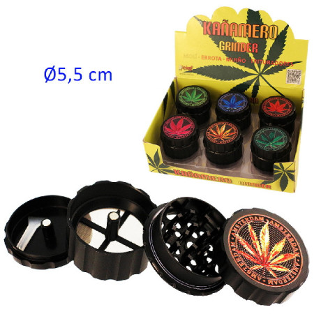 Ø  5,5  cm.  Expositor  con  6  trituradores  (grinders)  Kañamero  4  partes