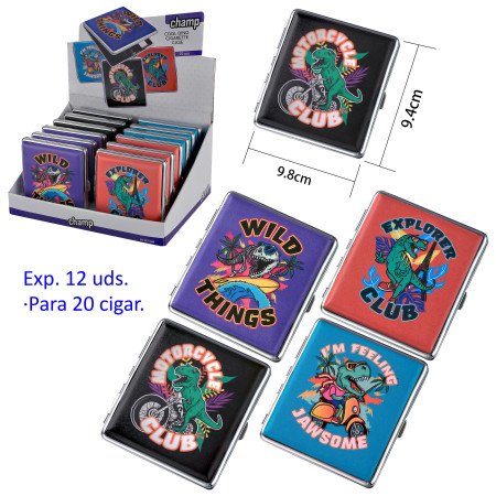 Expositor  con  12  pitilleras  Champ  Dino  para  20  cigarrillos